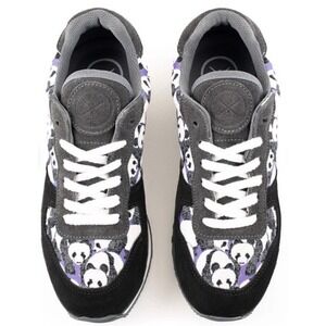Inkkas Panda Print Sneakers Black White Purple Lace Up Women's 7 NEW